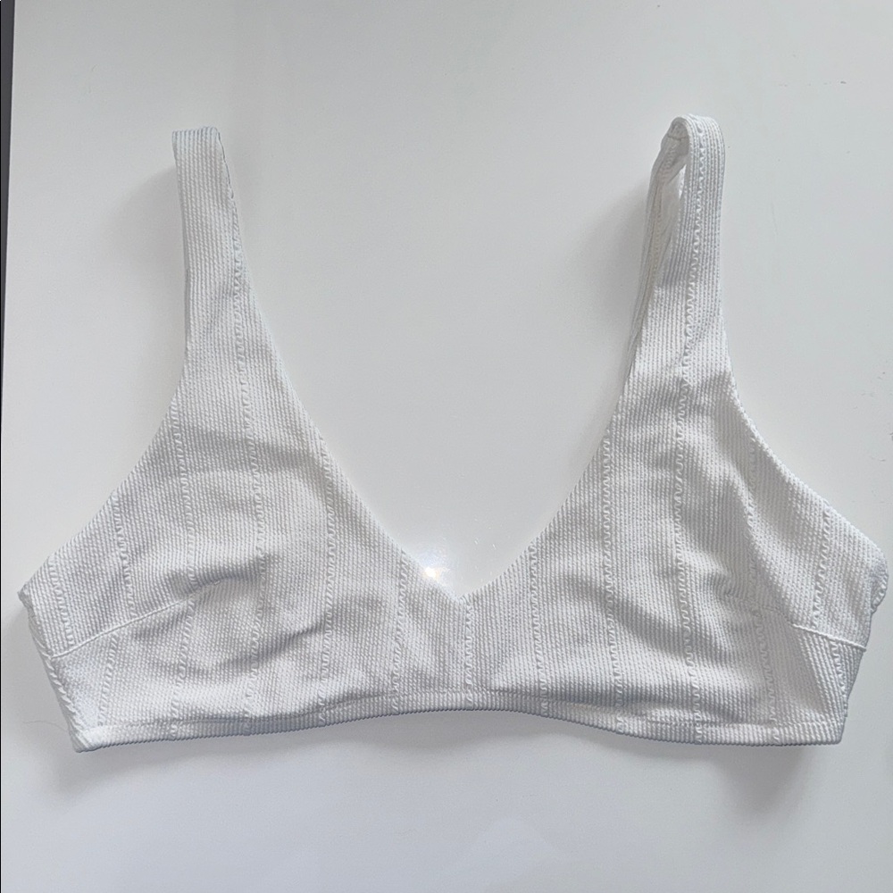 aerie White Ribbed Triangle Bikini Top